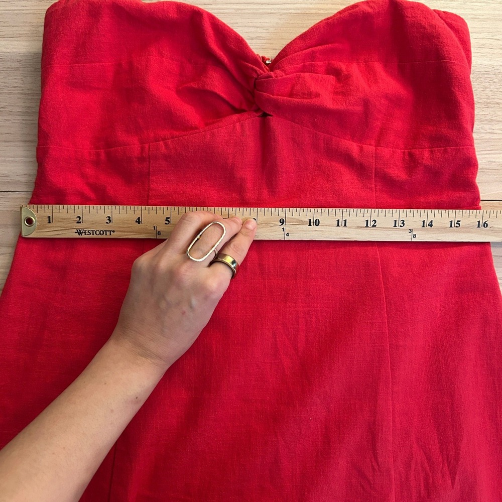 Lost + Wander Red Strapless Linen Blend Twist Front Midi Dress Size Large - Picture 8 of 10